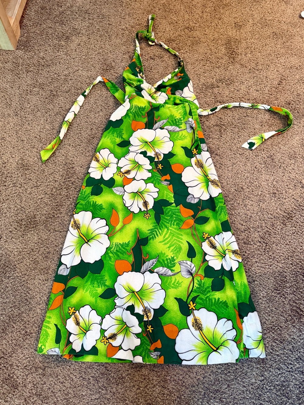 Vintage Pomare Green Floral Halter Dress